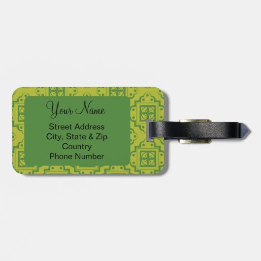 オリーブグリーンアラベスクモロッコグラフィックパターン ラゲッジタグ (裏面横)