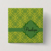 オリーブグリーンアラベスクモロッコグラフィックパターン 缶バッジ (正面)