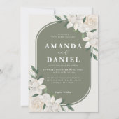 オリーブグリーンアーチホワイトフローラ結婚式招待状 招待状 (裏面)