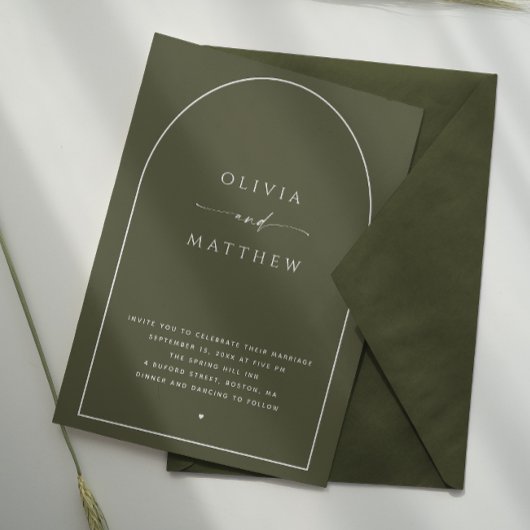 オリーブグリーンアーチ。エレガントミニマ結婚リストQR 招待状