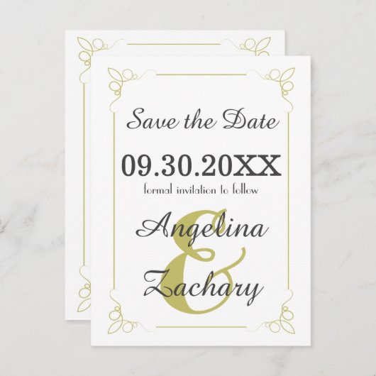 オリーブグリーンアールデコ日付のポストカードを保存 案内ポストカード (正面/裏面)