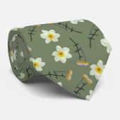 オリーブグリーンイエローフローラ花かわいらし花びら ネクタイ (ロール)
