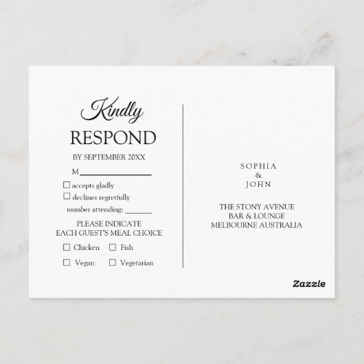 オリーブグリーンウェディングRSVP招待状 ポストカード (裏面)