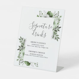 オリーブグリーンエレガントフローラモダンシグネチャードリンク 台座サイン