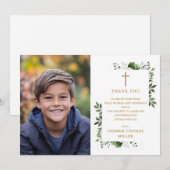 オリーブグリーンエレガントフローラ写真の確認 サンキューカード (正面/裏面)