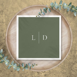 オリーブグリーンエレガントミニマリスト結婚モノグラム スタンダードカクテルナプキン