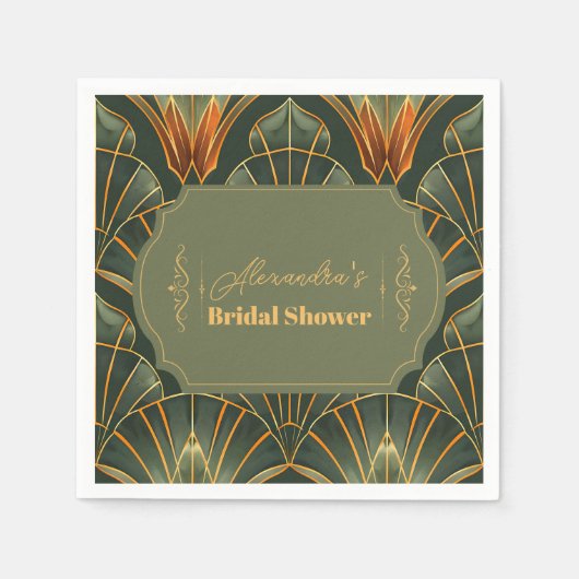 オリーブグリーンエレガントヴィンテージ華美ブライダル スタンダードカクテルナプキン (正面)
