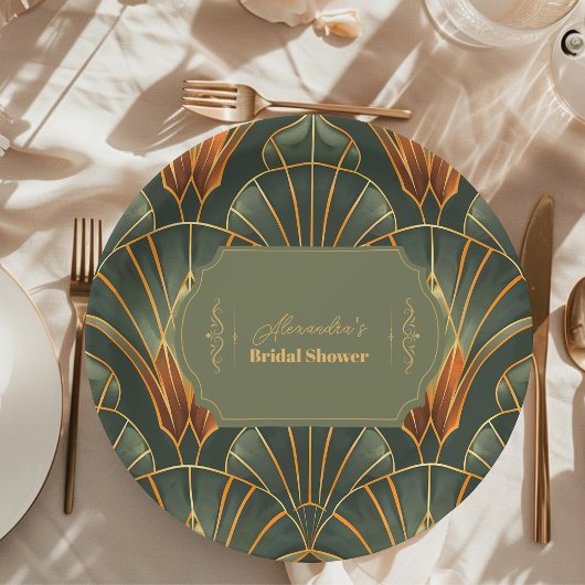 オリーブグリーンエレガントヴィンテージ華美ブライダル ペーパープレート