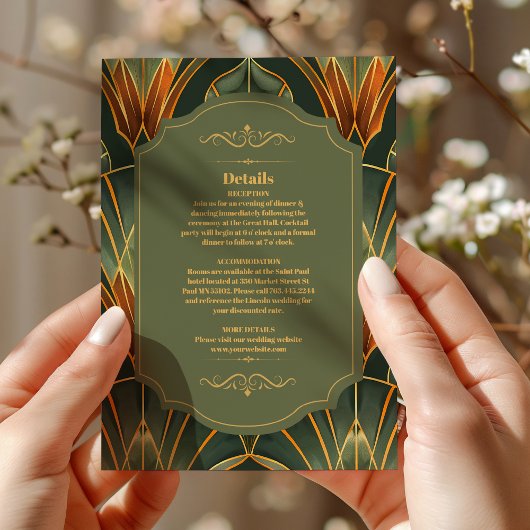 オリーブグリーンエレガントヴィン華美テージ結婚式 エンクロージャーカード