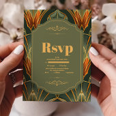 オリーブグリーンエレガントヴィン華美テージ結婚式 出欠カード