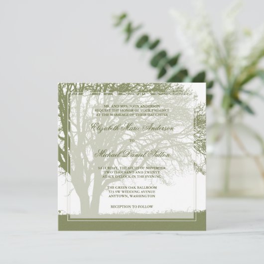 オリーブグリーンオークツリー秋の結婚式 招待状 (スタンド正面)