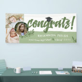 オリーブグリーンオーバーラップフォトおめでとう卒業 横断幕 (トレードショー)