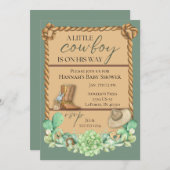 オリーブグリーンカウボーイウェスタンベビーシャワー招待状 招待状 (正面/裏面)