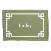 オリーブグリーンギリシャ鍵モノグラム標準 枕カバー (正面)