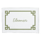 オリーブグリーンギリシャ鍵モノグラム標準 枕カバー (正面)