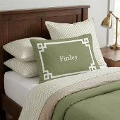 オリーブグリーンギリシャ鍵モノグラム標準 枕カバー