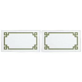 オリーブグリーンギリシャ鍵縁どキングサイズ 枕カバー