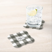 オリーブグリーンギンガムファミリーモノグラムファームハウス ペーパーコースター (インサイチュ)