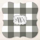 オリーブグリーンギンガムファミリーモノグラムファームハウス ペーパーコースター (正面)