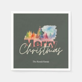 オリーブグリーンクリスマスウィンターワンダーランドウォーターの色 スタンダードカクテルナプキン