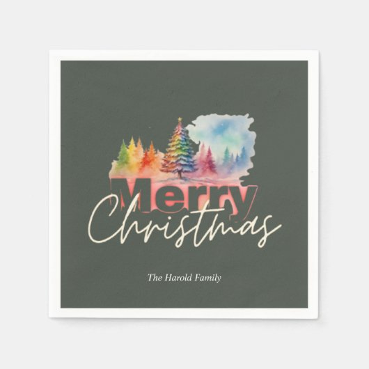 オリーブグリーンクリスマスウィンターワンダーランドウォーターの色 スタンダードカクテルナプキン (正面)