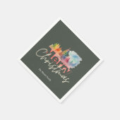 オリーブグリーンクリスマスウィンターワンダーランドウォーターの色 スタンダードカクテルナプキン (角)