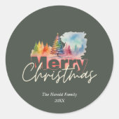 オリーブグリーンクリスマスウィンターワンダーランドウォーターの色 ラウンドシール (正面)