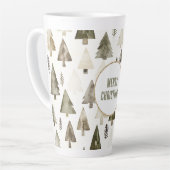 オリーブグリーンクリスマスツリー金ゴールドグリッターサークル カフェラテマグ (左アングル)