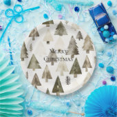 オリーブグリーンクリスマスツリー ペーパープレート (パーティー)