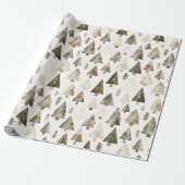 オリーブグリーンクリスマスツリー ラッピングペーパー (アンロールド)