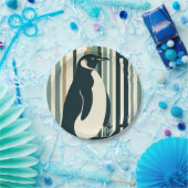 オリーブグリーンクリームペンギンイラストレーションフォレスト ペーパープレート (パーティー)