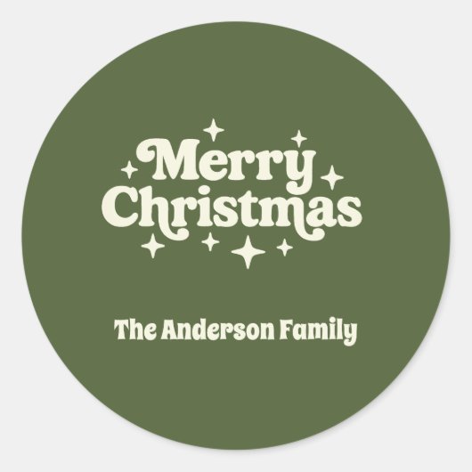 オリーブグリーンクリームメリークリスマスのお願い ラウンドシール (正面)