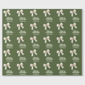 オリーブグリーンクリーム弓レトロクリスマス ラッピングペーパー (フラット)