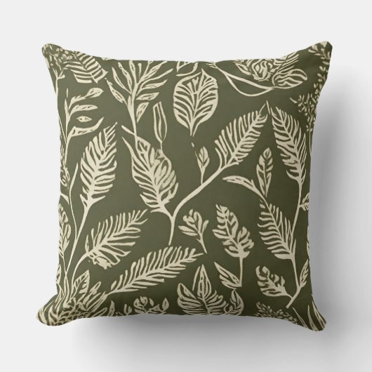 オリーブグリーンクリーム植物繊維スタンプ クッション (正面)