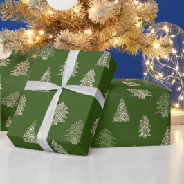 オリーブグリーングリッタークリスマスツリー ラッピングペーパー