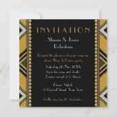 オリーブグリーンゴールドのアートデコダイニングパーティー招待状 招待状 (裏面)