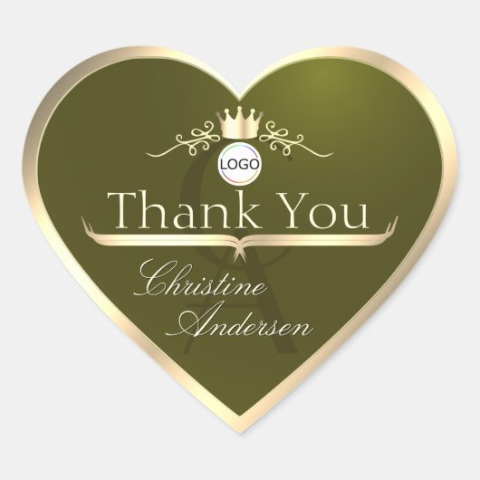 オリーブグリーンゴールドフレームロゴとモノグラムありがとうございます ハートシール (正面)