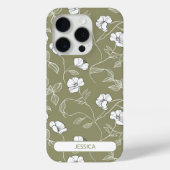 オリーブグリーンシンプルフローラの花モダン名 Case-Mate iPhoneケース (裏面)