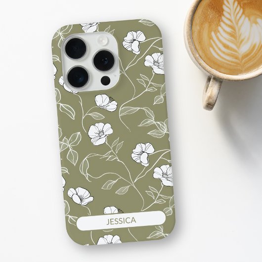 オリーブグリーンシンプルフローラの花モダン名 Case-Mate iPhoneケース