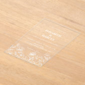 オリーブグリーンシンプルフローラ結婚ズ アクリル招待状 (レイダウン)