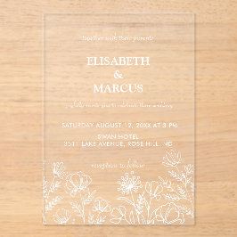 オリーブグリーンシンプルフローラ結婚ズ アクリル招待状