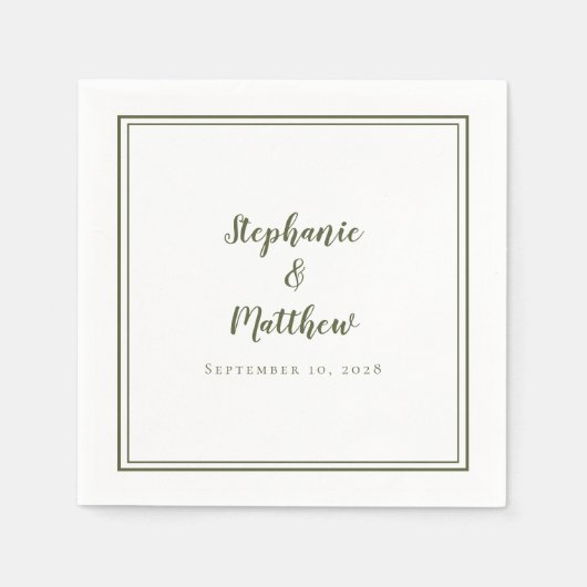 オリーブグリーンシンプルモダンミニマ結婚リスト スタンダードカクテルナプキン (正面)
