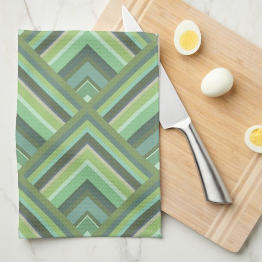 オリーブグリーンストライプのスケールパターン キッチンタオル (四つ折り)