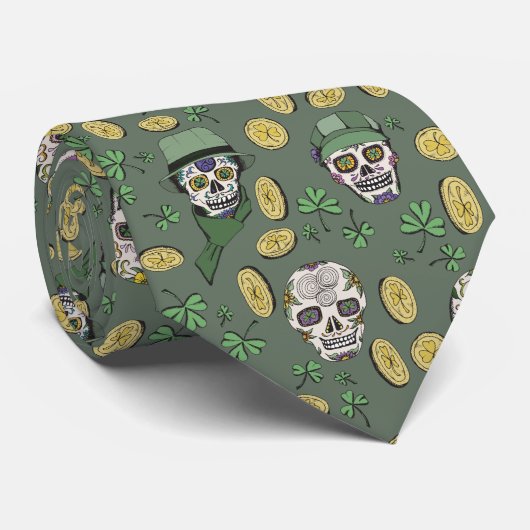 オリーブグリーンセントパトリックの日アイリッシュシュガースカル ネクタイ (ロール)