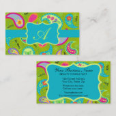 オリーブグリーンターコイズモダンペイズリーモノグラム 名刺 (正面/裏面)