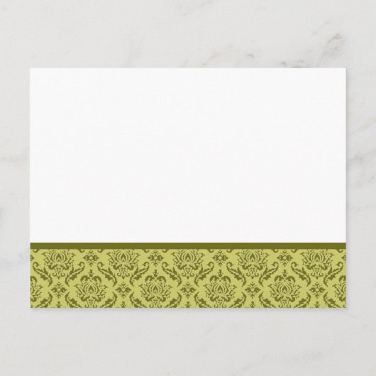 オリーブグリーンダマスクオンホワイト結婚式招待状 インビテーションポストカード (裏面)