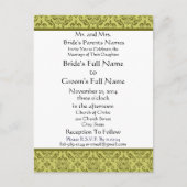 オリーブグリーンダマスクオンホワイト結婚式招待状 インビテーションポストカード (正面)