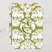 オリーブグリーンダマスク結婚式プログラム メニュー (正面/裏面)