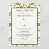 オリーブグリーンダマスク結婚式プログラム メニュー (裏面)