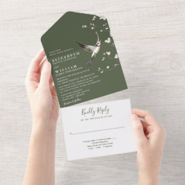 オリーブグリーンチノワセリーフローラ庭園の結婚式 オールインワン招待状